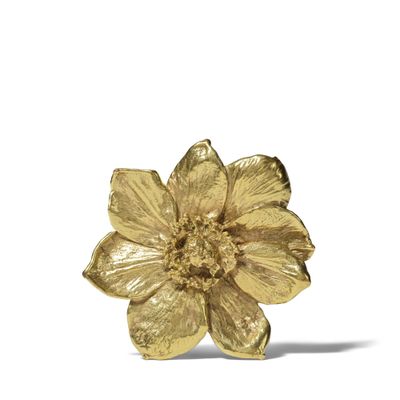 an image of a gold flower brooch on a white background