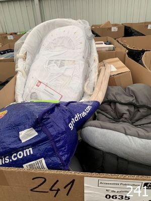 une boîte en carton remplie d'articles pour bébés dans un magasin