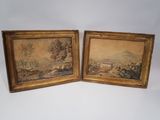 deux tableaux encadrés représentant un paysage avec des arbres et une rivière