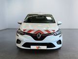 the front view of a white car with a red and white stripe on it