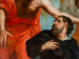 an image of a painting of a man kneeling down next to an angel