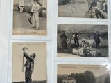 several old black and white photos of people playing golf in a field