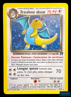 carte Pokémon représentant un dragon jaune tenant un parapluie bleu