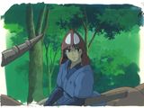 an image of a woman sitting on a bench in the woods