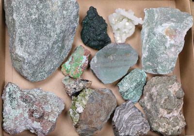 a box full of rocks and stones that are in a box