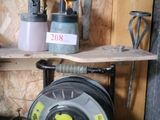 a shelf with various tools on it in a room