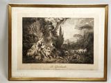 une photo encadrée représentant un tableau où l'on voit un homme et une femme dans un décor boisé