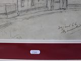 drawing of a man walking down a street in a city