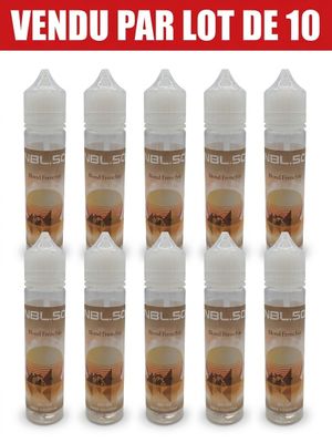 six flacons d'e-liquide sur un fond blanc, avec un arrière-plan rouge et blanc