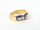 an image of a gold and blue ring with elephants on it