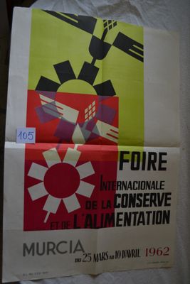 a poster on the wall of a building with a clock on it