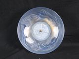 a glass bowl with a white and blue design on it