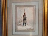 photo encadrée représentant un homme, coiffé d'un chapeau et vêtu d'un manteau, debout dans la neige