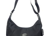 a black purse on a white background with a black strap
