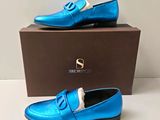mocassins bleus pour homme, avec des boucles sur le dessus de la tige