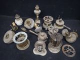many different types of antique items on a black surface