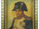 un tableau représentant un homme en uniforme militaire, dans un cadre doré