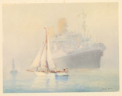 D'après MARIN MARIE, Paquebot et voilier, reproduction en co…