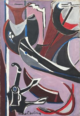une image représentant un tableau où figure un homme tenant un couteau et une bouteille