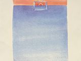 an image of a watercolor painting of a sunset over a body of water