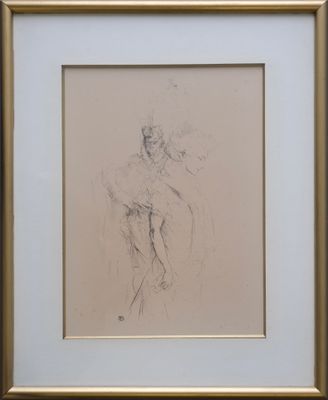 drawing of a woman in a dress in a gold frame
