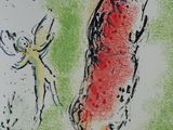 a drawing of a woman and a dog in a field