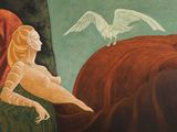 une image d'un tableau représentant une femme avec un oiseau sur l'épaule
