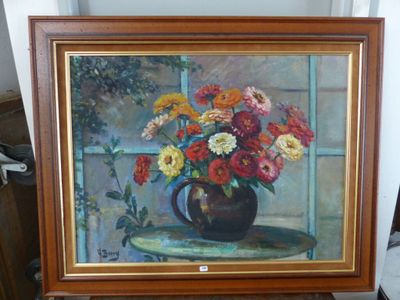une peinture de fleurs dans un vase sur une table