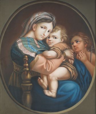 une image d'un tableau représentant une femme tenant un enfant dans ses bras