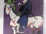 un dessin représentant un homme à cheval, coiffé d'un chapeau