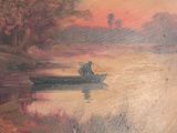 a painting of a man in a boat on the water