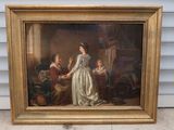 a painting of a woman in a white dress standing next to a man
