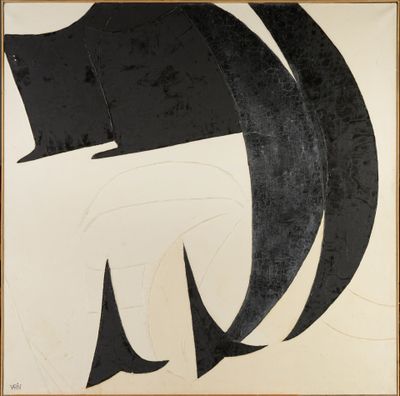 an image of a black and white painting on a white wall