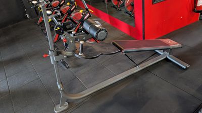 an image of a gym room with a row of exercise equipment