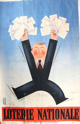 affiche représentant un homme en costume tenant une liasse de billets