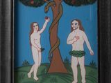 framed picture of adam and eve with a snake on a tree