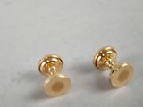 pair of gold plated stud earrings on a white surface