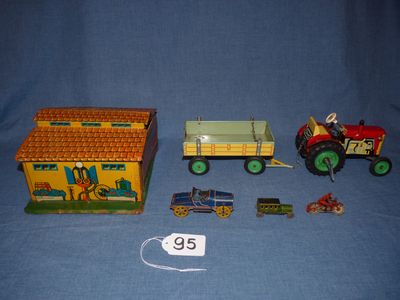 Lot tôles comprenant : un garage Memo année 50, bon état d’u…