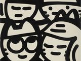 un dessin en noir et blanc représentant un groupe de chats