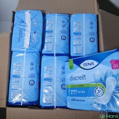 six packs of ten packs of disposable toilet paper in a cardboard box