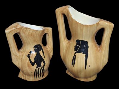 GRANDJEAN-JOURDAN Deux vases à anses en céramique émaillée i…