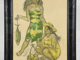 tableau représentant une femme en robe verte et un homme en chemise jaune