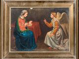 an image of a painting of an angel and a woman sitting at a table