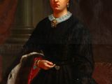 portrait of a woman in a black dress with a fur stole