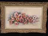 an image of a painting of pink and white flowers on a black background