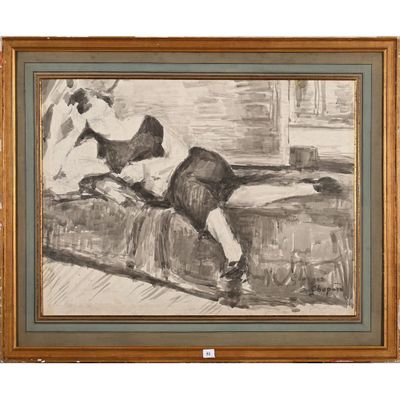 une image représentant le dessin d'un homme allongé sur un canapé
