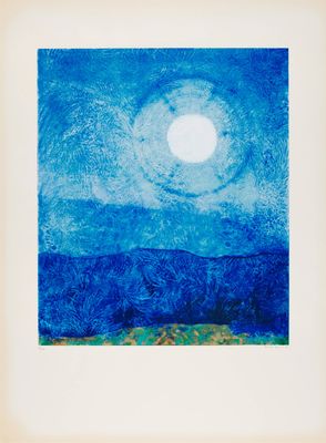 an image of a painting of a blue sky with a full moon