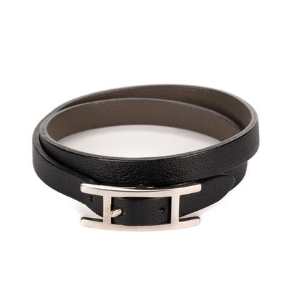 HERMES - BRACELET modèle "Behapi double tour" en cuir de vea…