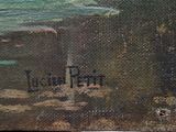 an image of a painting of a man sitting on a bench by the water