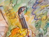 un tableau représentant un homme tenant une batte de baseball